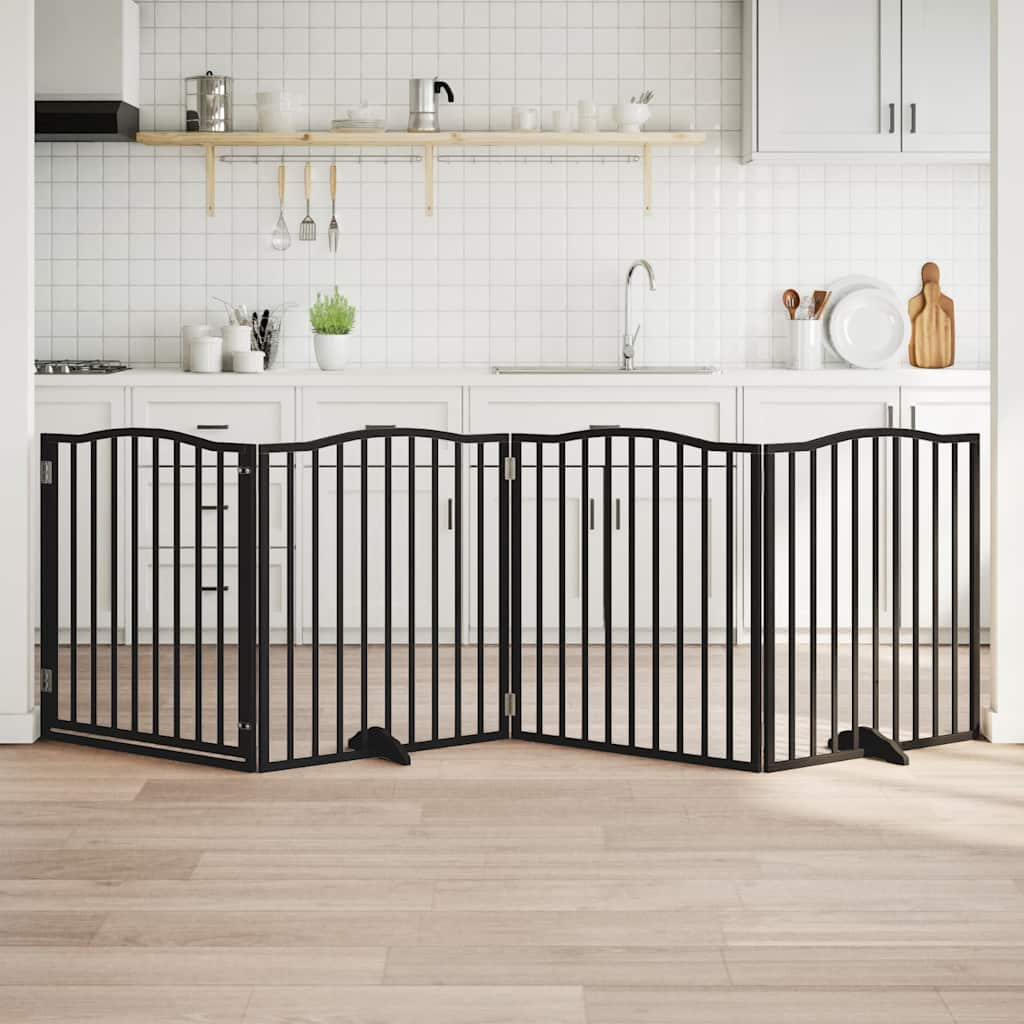 vidaXL Poartă câini pliabilă cu ușă 4 panouri negru, 320 cm, lemn plop