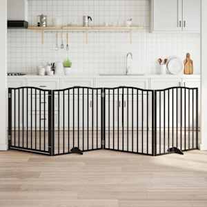 Ograda za pse z vrati zložljiva 4 paneli črna 320 cm topolovina