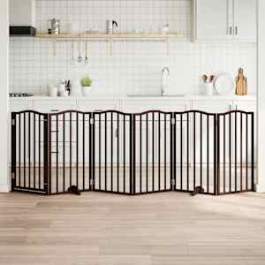 Ograda za pse z vrati zložljiva 6panelov rjava 300cm topolovina