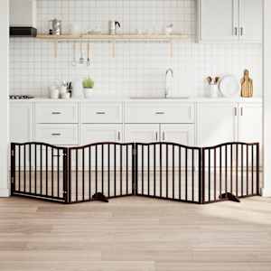 Zábrana pro psy s dvířky skládací 4 panely hnědý dub 320 cm - obrázek 1