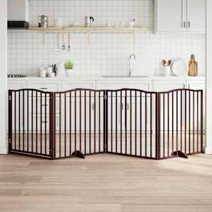 Zábrana pro psy s dvířky skládací 4 panely hnědý dub 320 cm - obrázek 1
