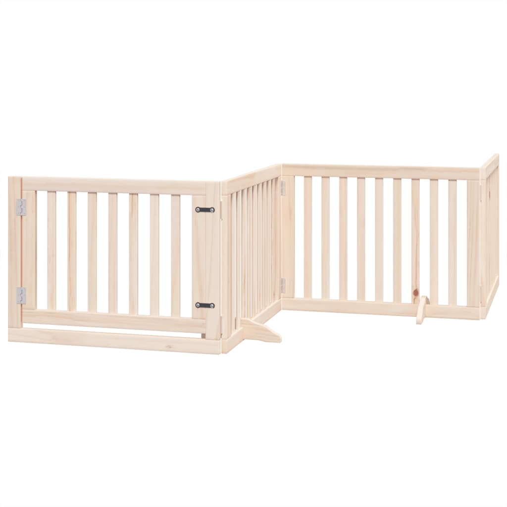 vidaXL Psí branka s dvířky, skládací, 4 panely, 320 cm, topolové dřevo
