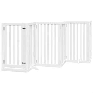 Zábrana pro psy s dvířky skládací 6 panelů bílá 300 cm topol - obrázek 2