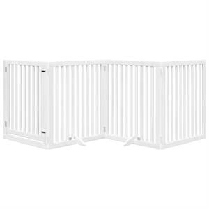 Zábrana pro psy s dvířky skládací 4 panely bílá 320 cm topol - obrázek 3