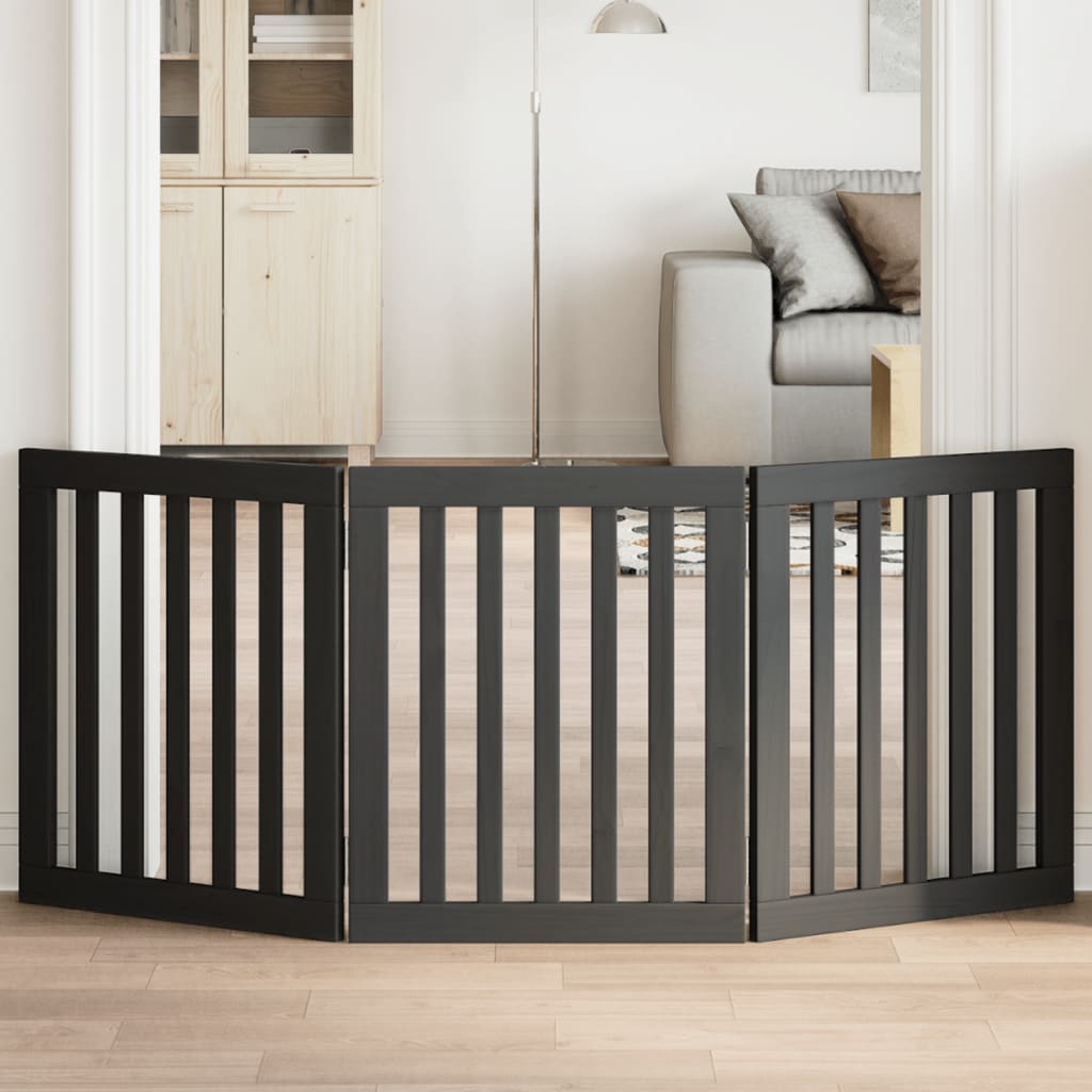 vidaXL Hundeport sammenleggbar 3 paneler svart 150 cm poppeltre