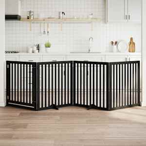 Ograda za pse z vrati zložljiva 4 paneli črna 320 cm topolovina