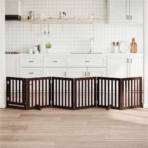 Ograda za pse z vrati zložljiva 6panelov rjava 300cm topolovina