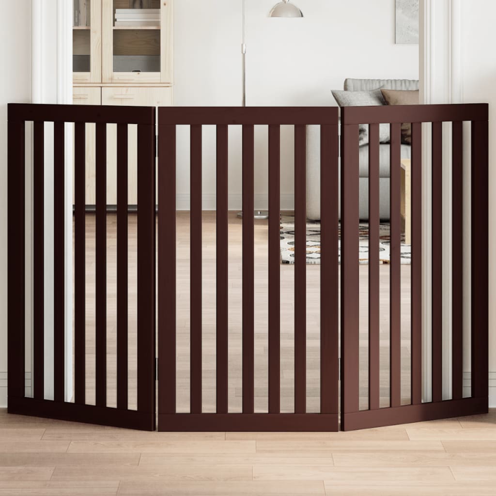 vidaXL Hundeport sammenleggbar 3 paneler brun 150 cm poppeltre