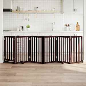 Ograda za pse z vrati zložljiva 6panelov rjava 300cm topolovina