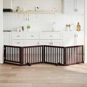 Ograda za pse z vrati zložljiva 4 paneli rjava 320cm topolovina