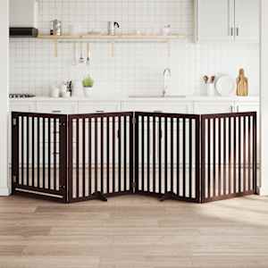 Ograda za pse z vrati zložljiva 4 paneli rjava 320cm topolovina