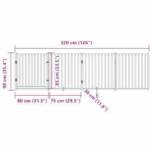 Psí branka s dvířky, skládací, 4 panely, 320 cm, masivní jedlové dřevo - obrázek 11