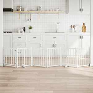 Ograda za pse z vrati zložljiva 6 panelov bela 300cm jelka