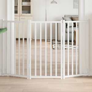 Vrata za pse zložljiva 3 paneli bela 150 cm trden les jelke