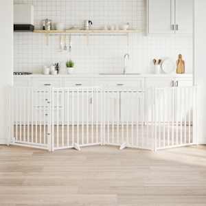 Ograda za pse z vrati zložljiva 4 paneli bela 320 cm jelka