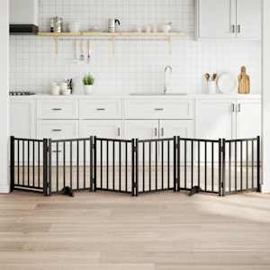 Ograda za pse z vrati zložljiva 6 panelov črna 300cm jelka