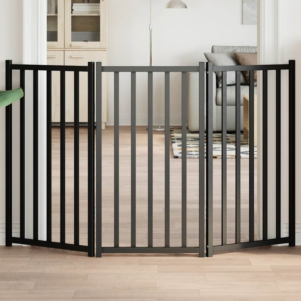 vidaXL Hundeport sammenleggbar 3 paneler svart 150 cm heltre gran