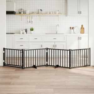 Ograda za pse z vrati zložljiva 4 paneli črna 320 cm topolovina