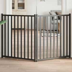 Vrata za pse zložljiva 2 panela črna 160 cm topolovina