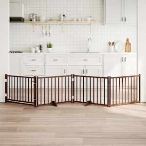 Ograda za pse z vrati zložljiva 4 paneli rjava 320cm topolovina