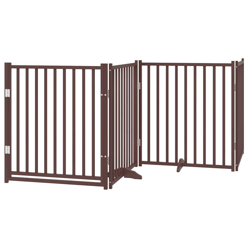 vidaXL Zábrana pro psy s dvířky skládací 4 panely hnědý dub 320 cm
