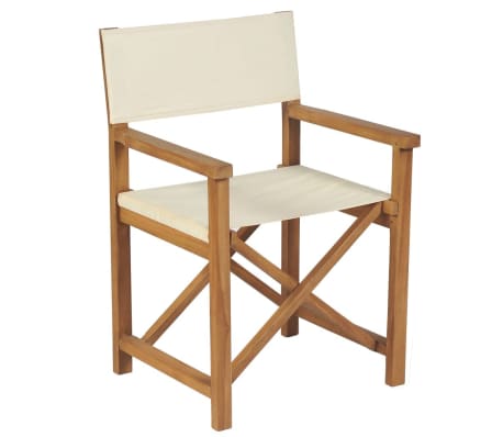 vidaXL Folding Director's Chairs 2 pcs Cream Solid Wood Teak