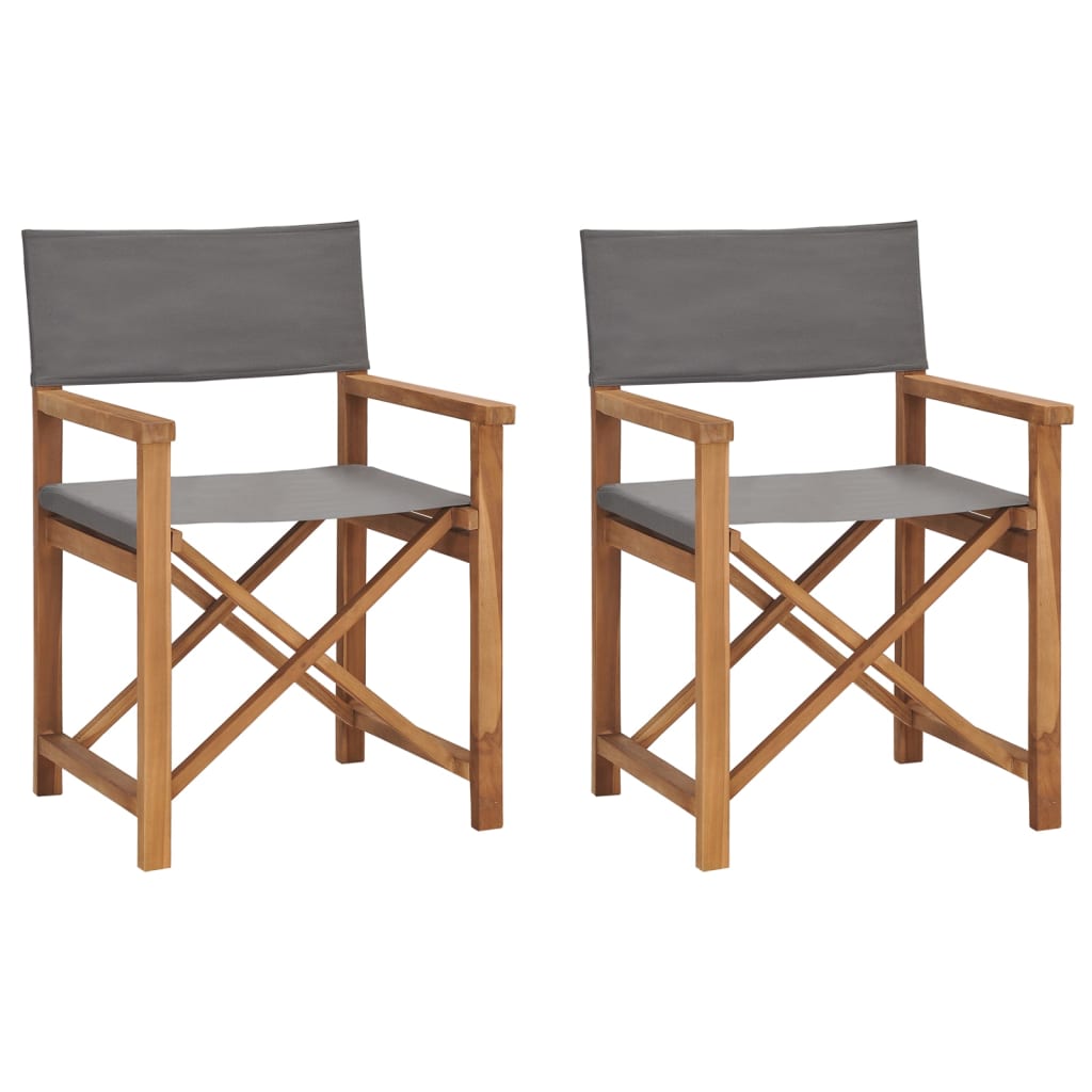 Image of vidaXL Folding Director's Chairs 2 pcs Grey Solid Wood Teak