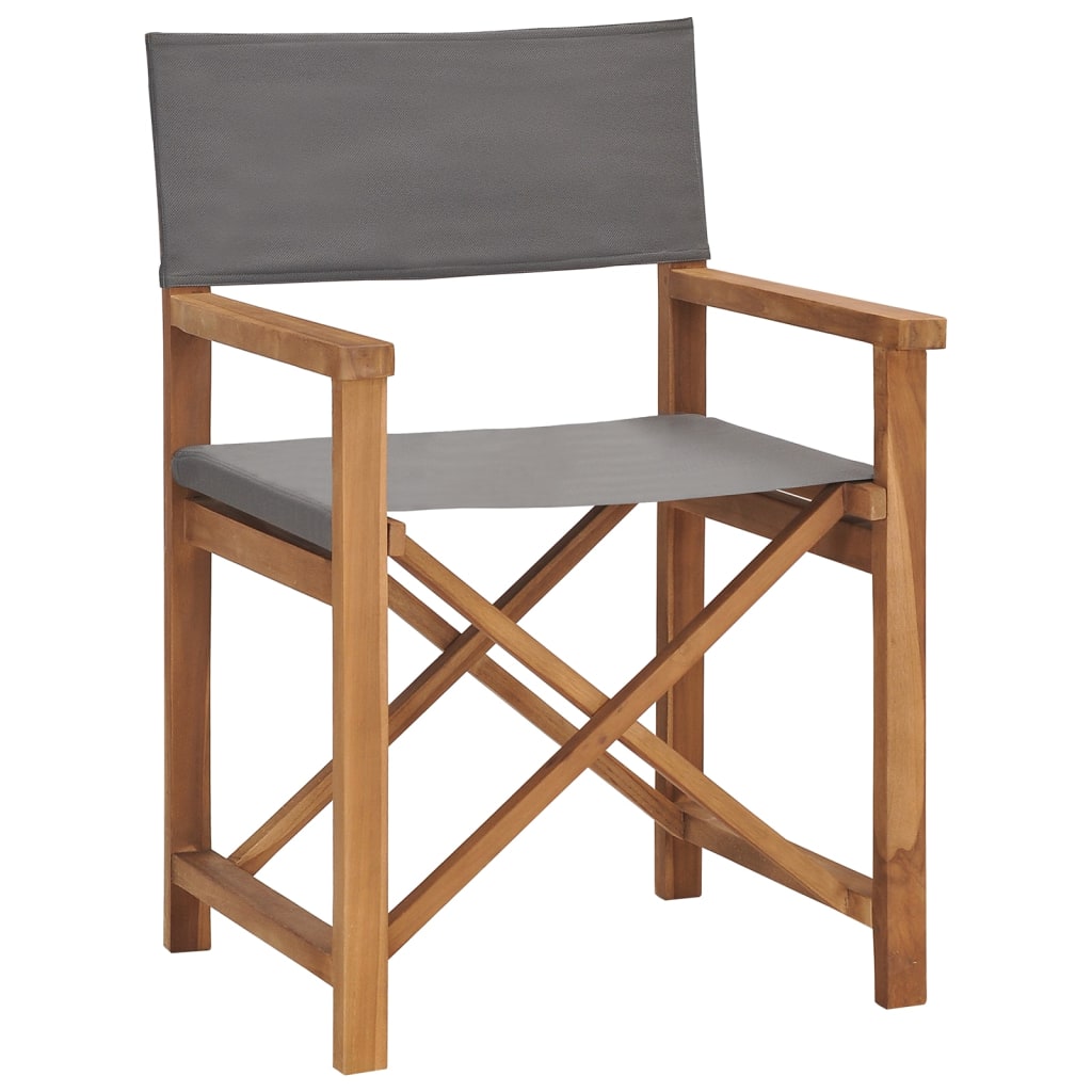 vidaXL Folding Director's Chairs 2 pcs Grey Solid Wood Teak