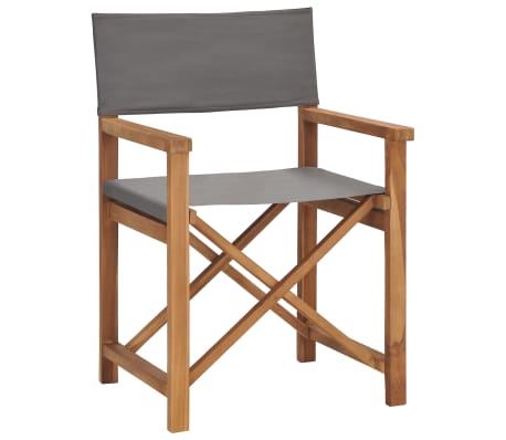 vidaXL Folding Director's Chairs 2 pcs Grey Solid Wood Teak