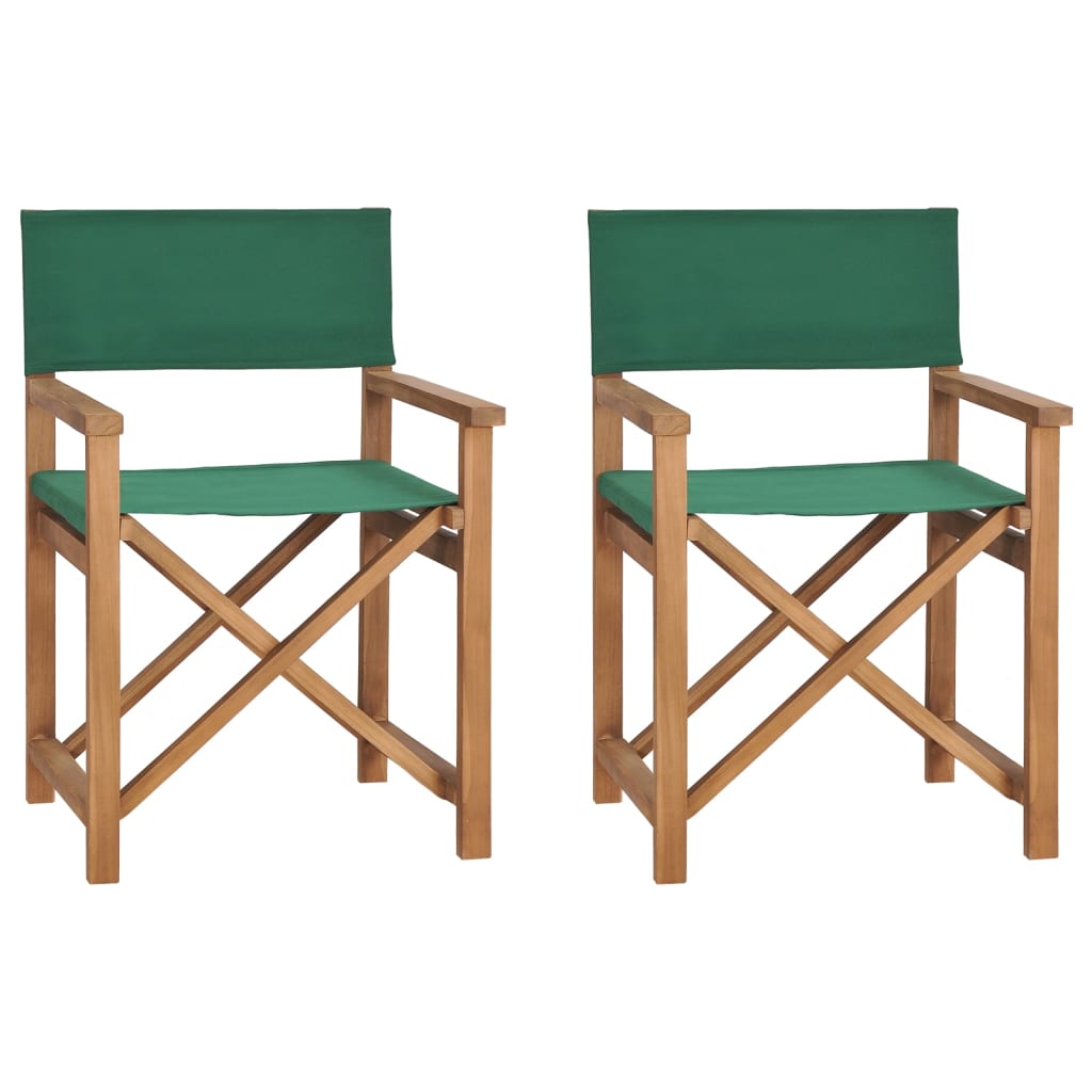 Skládací režisérské židle 2 ks zelené masivní teakové dřevo