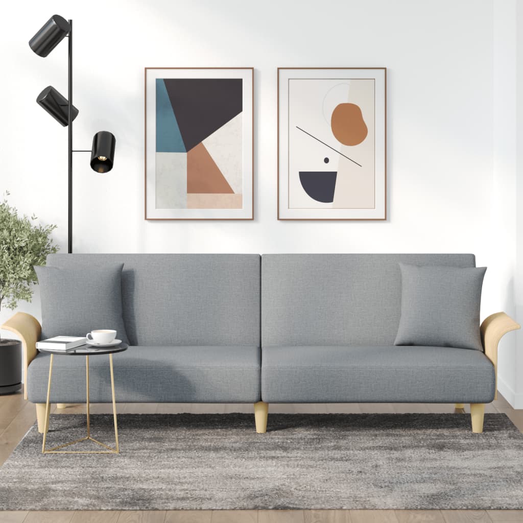 vida XL Schlafsofa mit Armlehnen Hellgrau Stoff