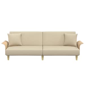 Rozkládací pohovka s područkami krémová textil - obrázek 4