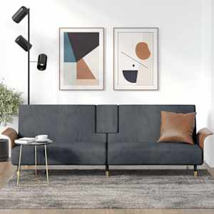 Raztegljiv kavč z držali za skodelice temno siv žamet