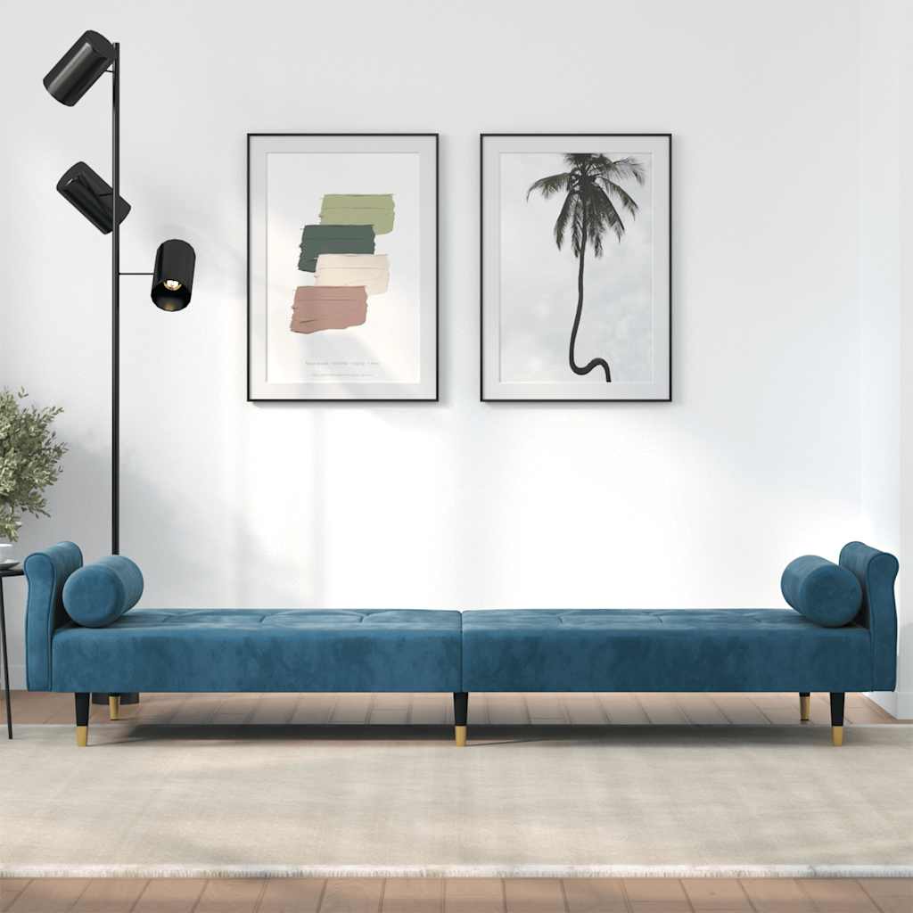 vidaXL Slaapbank met kussens fluweel blauw afbeelding