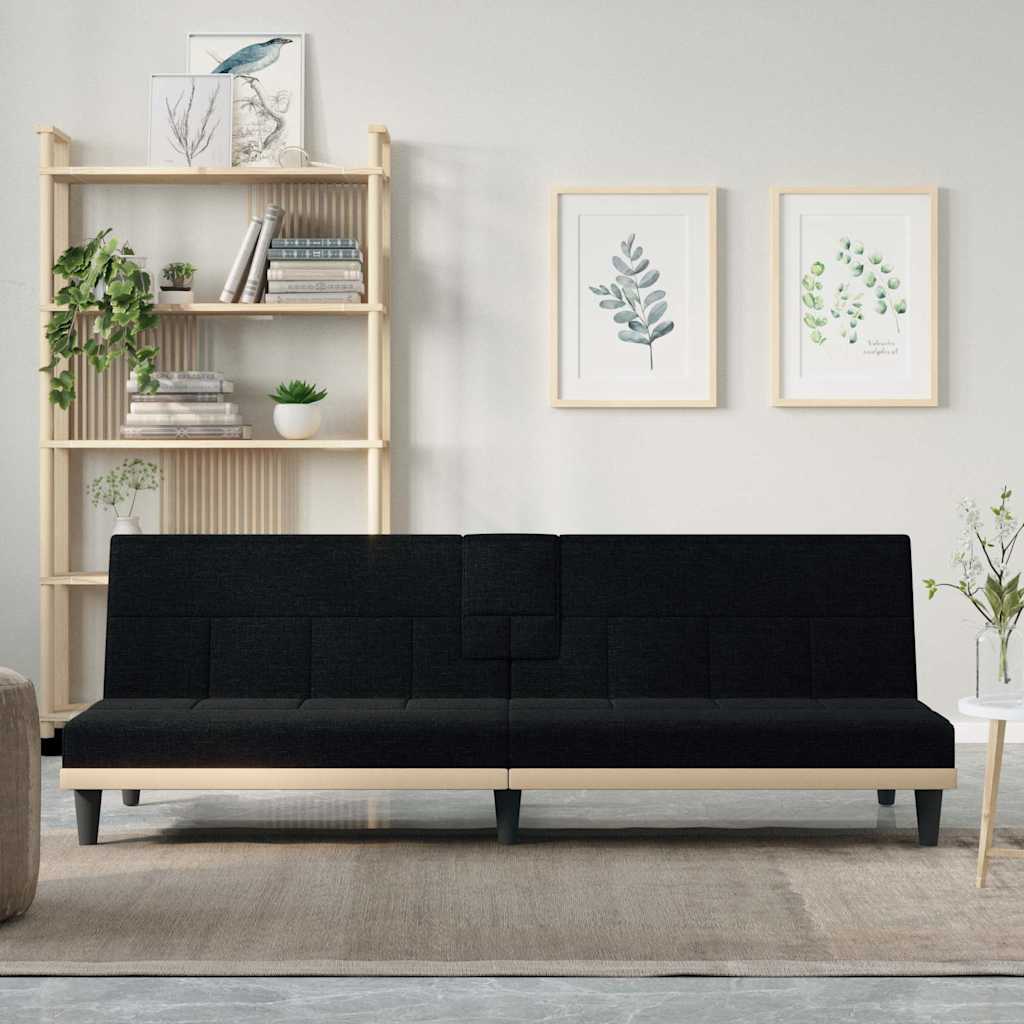 vidaXL Sofá-cama com suporte para copos tecido preto