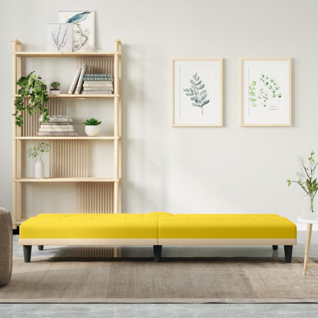 vidaXL Καναπές Κρεβάτι με Ποτηροθήκη Ανοιχτό Κίτρινο Υφασμάτινος