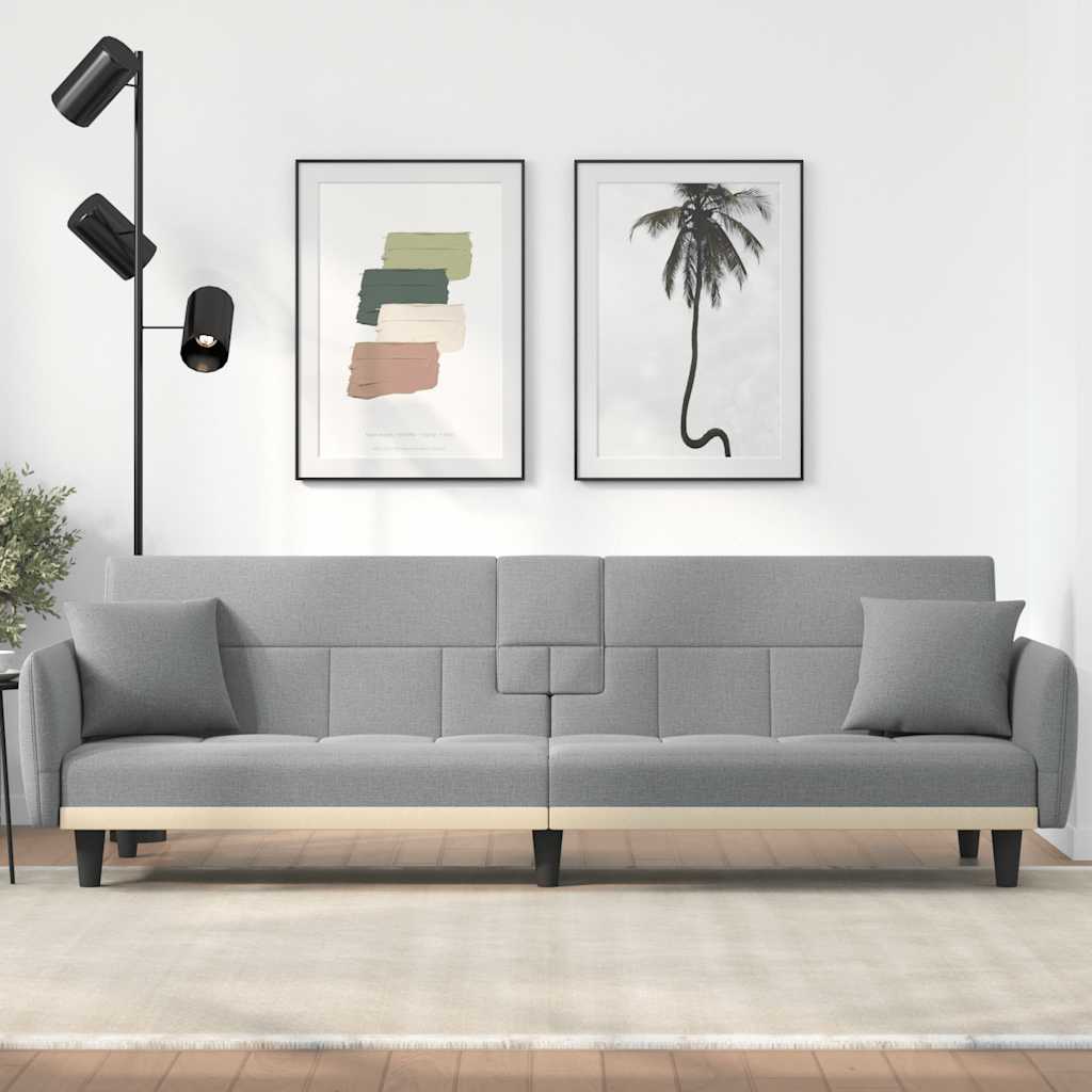 vida XL Schlafsofa mit Getränkehaltern Hellgrau Stoff