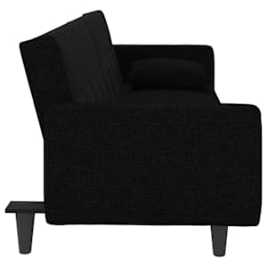Rozkládací pohovka s poduškami černá textil - obrázek 7