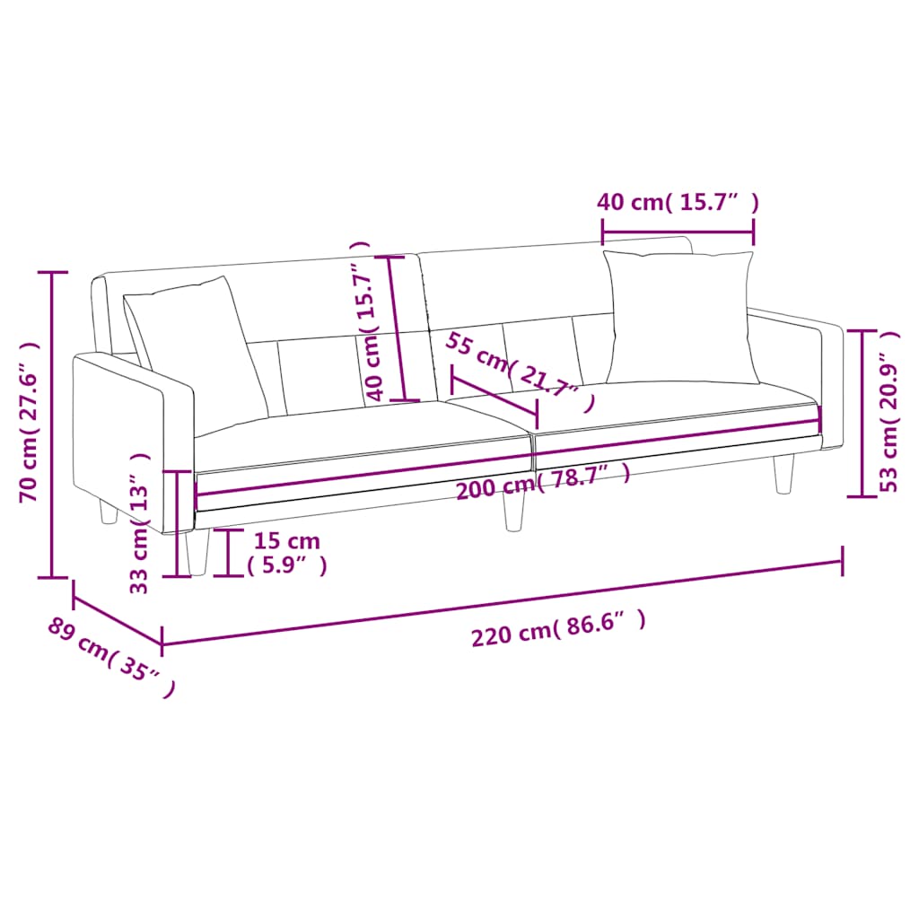 Разтегателен диван с възглавници, таупе, плат
