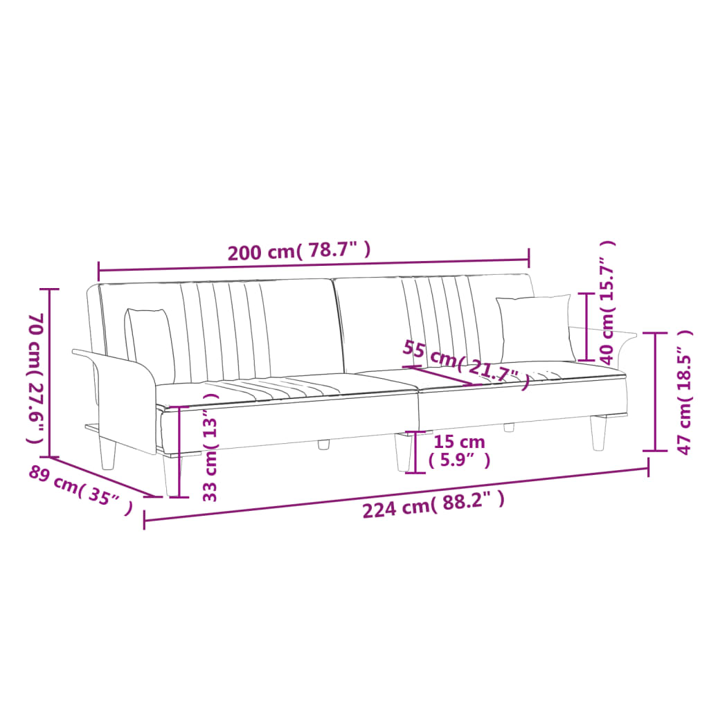 Canapea extensibilă cu cotiere, gri închis, textil