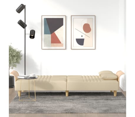 vidaXL Canapea extensibilă cu cotiere, crem, material textil