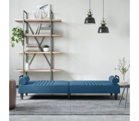 vidaXL Sofa-lova su porankiais, mėlynos spalvos, aksomas