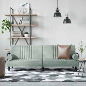 Raztegljiv kavč z naslonjali za roke svetlo siv žamet