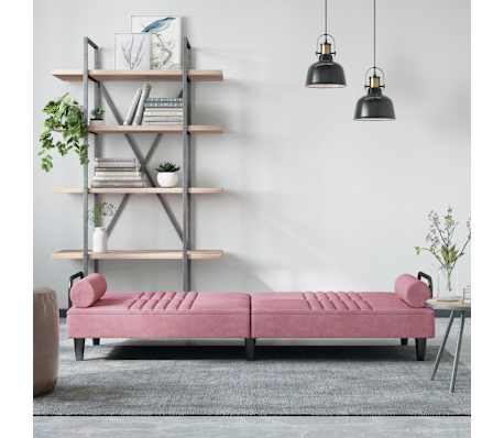 vidaXL Sofa Bed Pink Velvet (100% polyester), plywood 80.7 in