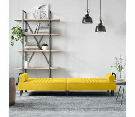 vidaXL Sofa Bed Yellow Velvet (100% polyester), plywood Standard