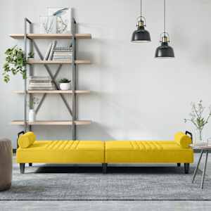 vidaXL Sofa Bed Yellow Velvet (100% polyester), plywood Standard
