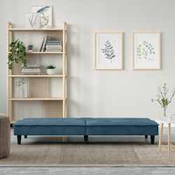 vidaXL Schlafsofa mit Getr&auml;nkehaltern Blau Samt