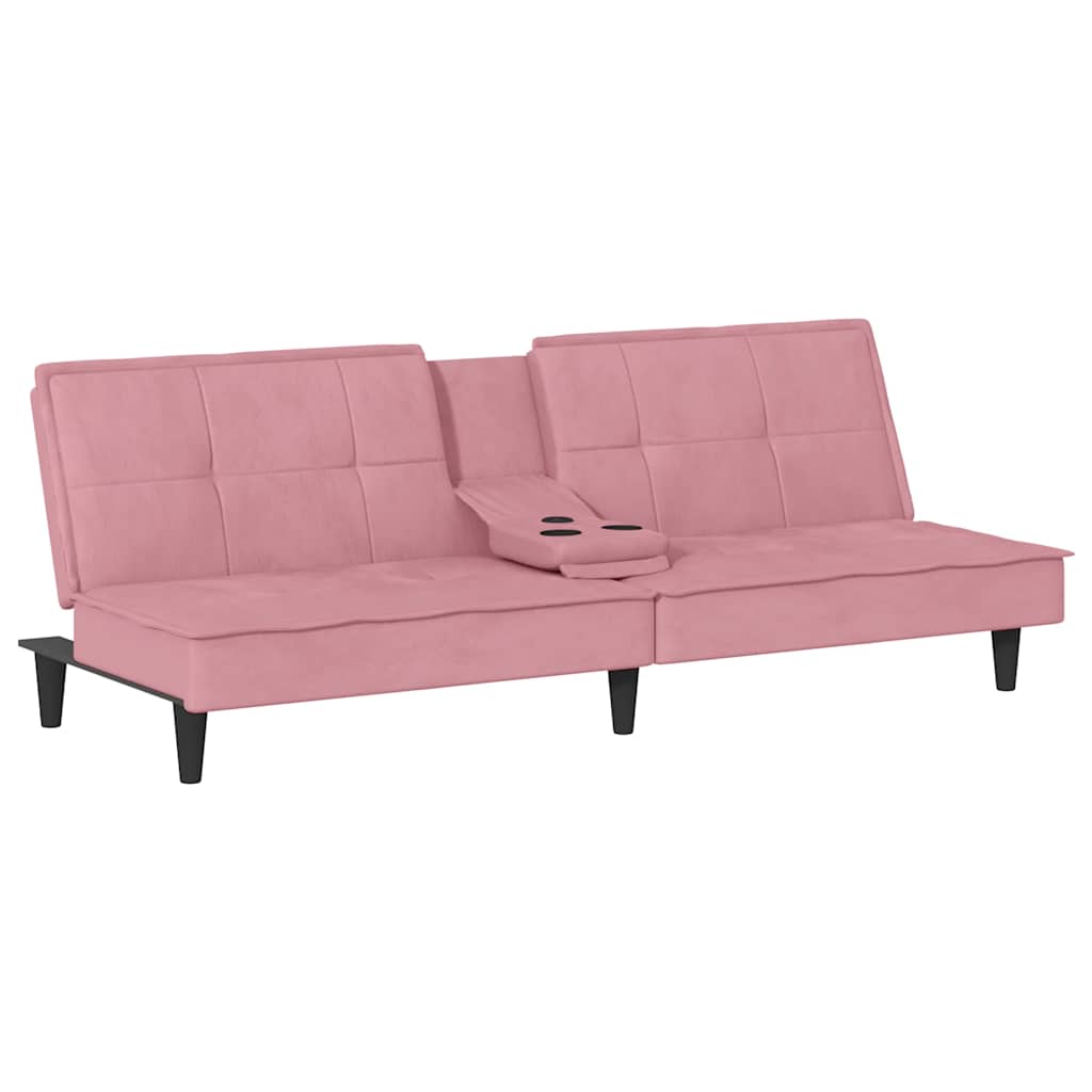 vidaXL Slaapbank met bekerhouders fluweel roze, foto 3