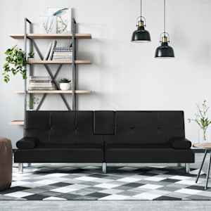 Raztegljiv kavč z držali za skodelice črno umetno usnje