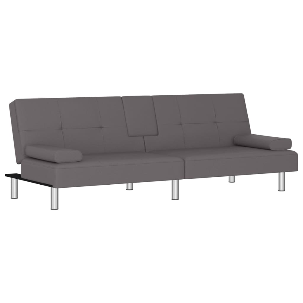 Image of vidaXL Sofa Bed with Cup Holders Grey Faux Leather